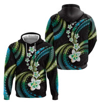 Hawaii Plumeria Zip Hoodie Chartreuse Cyan Polynesian Pattern LT01 - Polynesian Pride