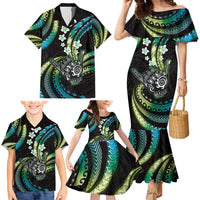 Hawaii Shaka Sign Family Matching Mermaid Dress and Hawaiian Shirt Fantastic Frangipani Chartreuse Cyan LT01 - Polynesian Pride