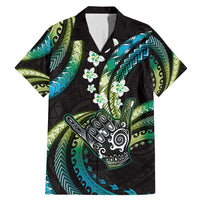 Hawaii Shaka Sign Family Matching Mermaid Dress and Hawaiian Shirt Fantastic Frangipani Chartreuse Cyan LT01 Dad's Shirt - Short Sleeve Cyan - Polynesian Pride
