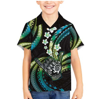 Hawaii Shaka Sign Family Matching Mermaid Dress and Hawaiian Shirt Fantastic Frangipani Chartreuse Cyan LT01 Son's Shirt Cyan - Polynesian Pride
