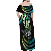 Hawaii Shaka Sign Family Matching Off Shoulder Maxi Dress and Hawaiian Shirt Fantastic Frangipani Chartreuse Cyan LT01 - Polynesian Pride