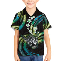 Hawaii Shaka Sign Family Matching Off Shoulder Maxi Dress and Hawaiian Shirt Fantastic Frangipani Chartreuse Cyan LT01 Son's Shirt Cyan - Polynesian Pride