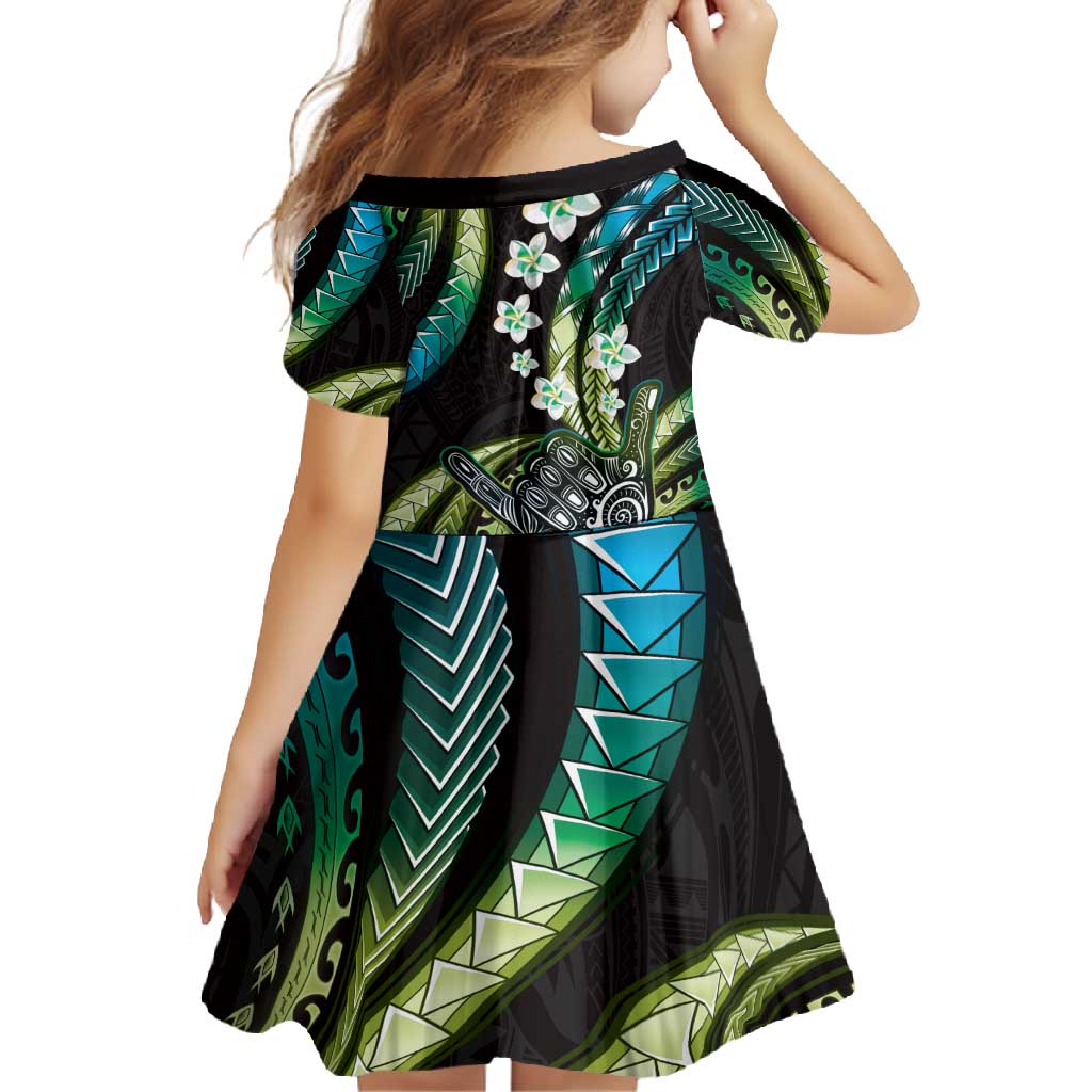 Hawaii Shaka Sign Family Matching Summer Maxi Dress and Hawaiian Shirt Fantastic Frangipani Chartreuse Cyan