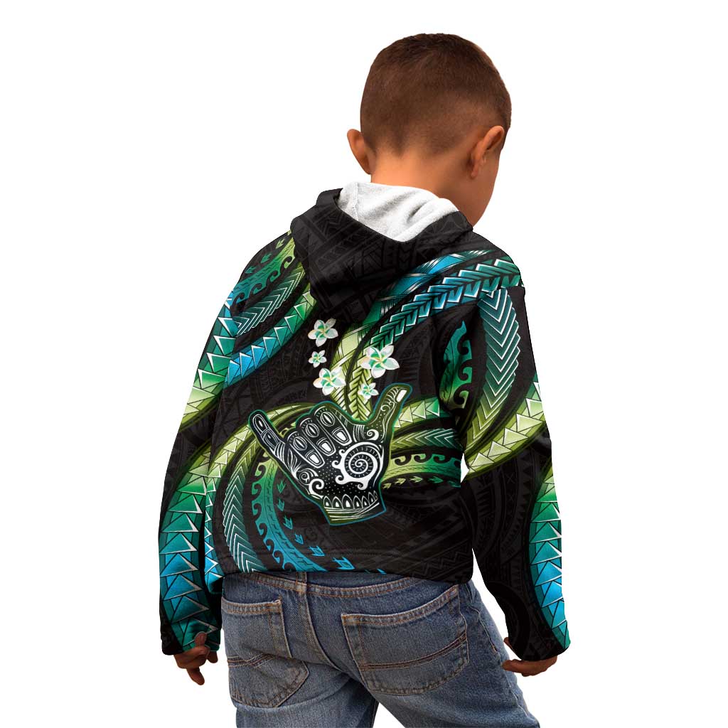 Hawaii Shaka Sign Kid Hoodie Fantastic Frangipani Chartreuse Cyan