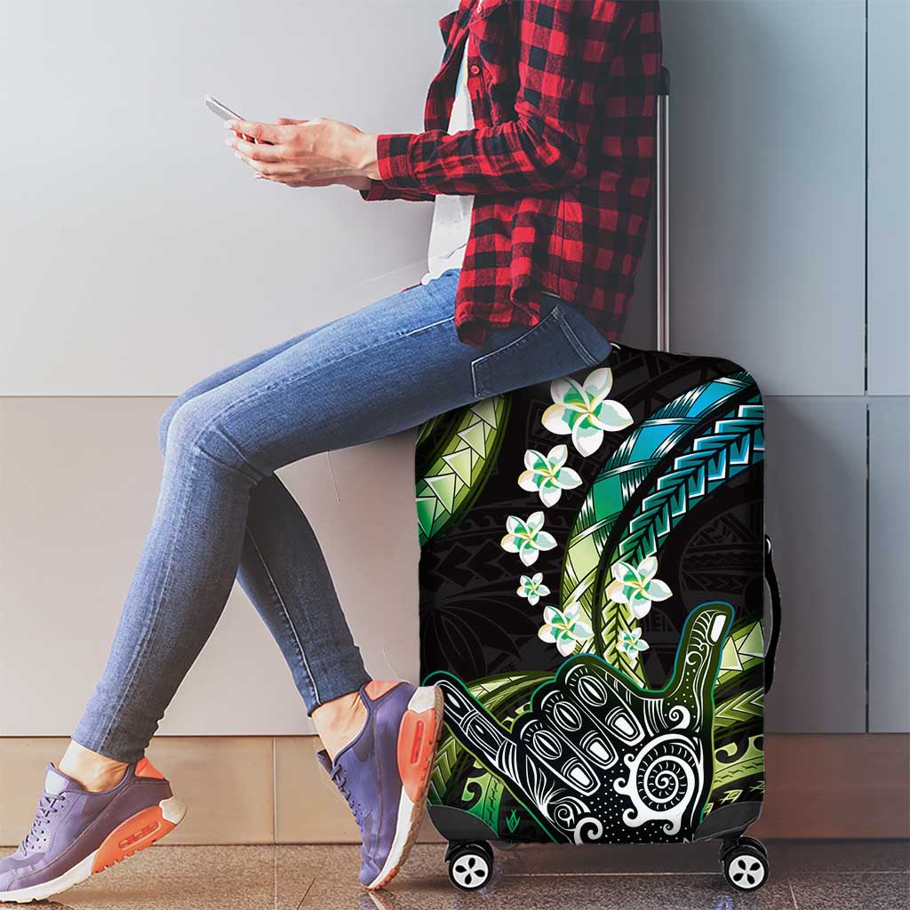 Hawaii Shaka Sign Luggage Cover Fantastic Frangipani Chartreuse Cyan