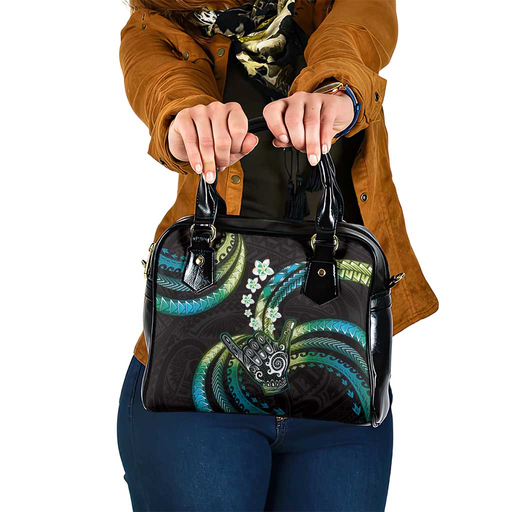 Hawaii Shaka Sign Shoulder Handbag Fantastic Frangipani Chartreuse Cyan