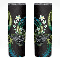 Hawaii Shaka Sign Skinny Tumbler Fantastic Frangipani Chartreuse Cyan LT01 Cyan - Polynesian Pride