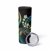 Hawaii Shaka Sign Skinny Tumbler Fantastic Frangipani Chartreuse Cyan LT01 - Polynesian Pride