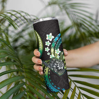 Hawaii Shaka Sign Skinny Tumbler Fantastic Frangipani Chartreuse Cyan LT01 - Polynesian Pride