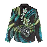 Hawaii Shaka Sign Women Casual Shirt Fantastic Frangipani Chartreuse Cyan LT01 - Polynesian Pride