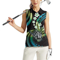 Hawaii Shaka Sign Women Sleeveless Polo Shirt Fantastic Frangipani Chartreuse Cyan LT01 - Polynesian Pride