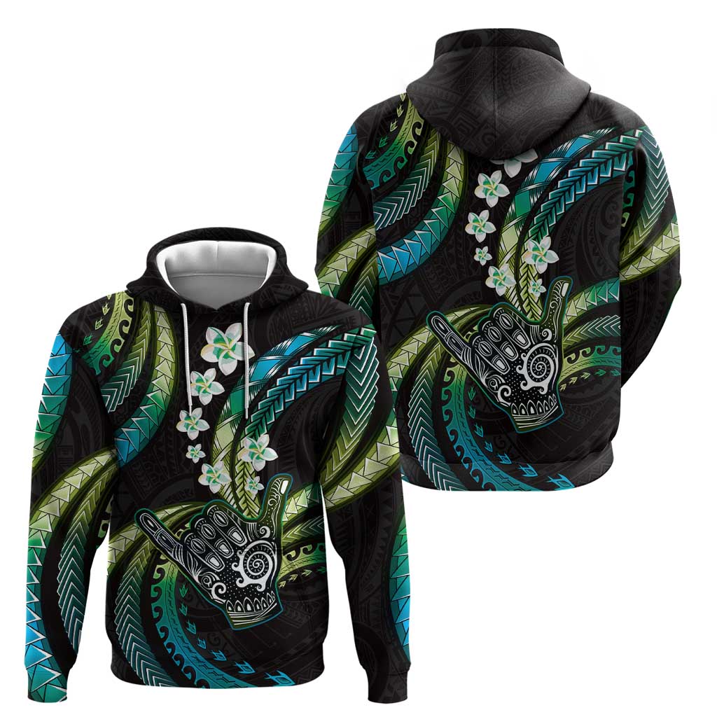 Hawaii Shaka Sign Zip Hoodie Fantastic Frangipani Chartreuse Cyan