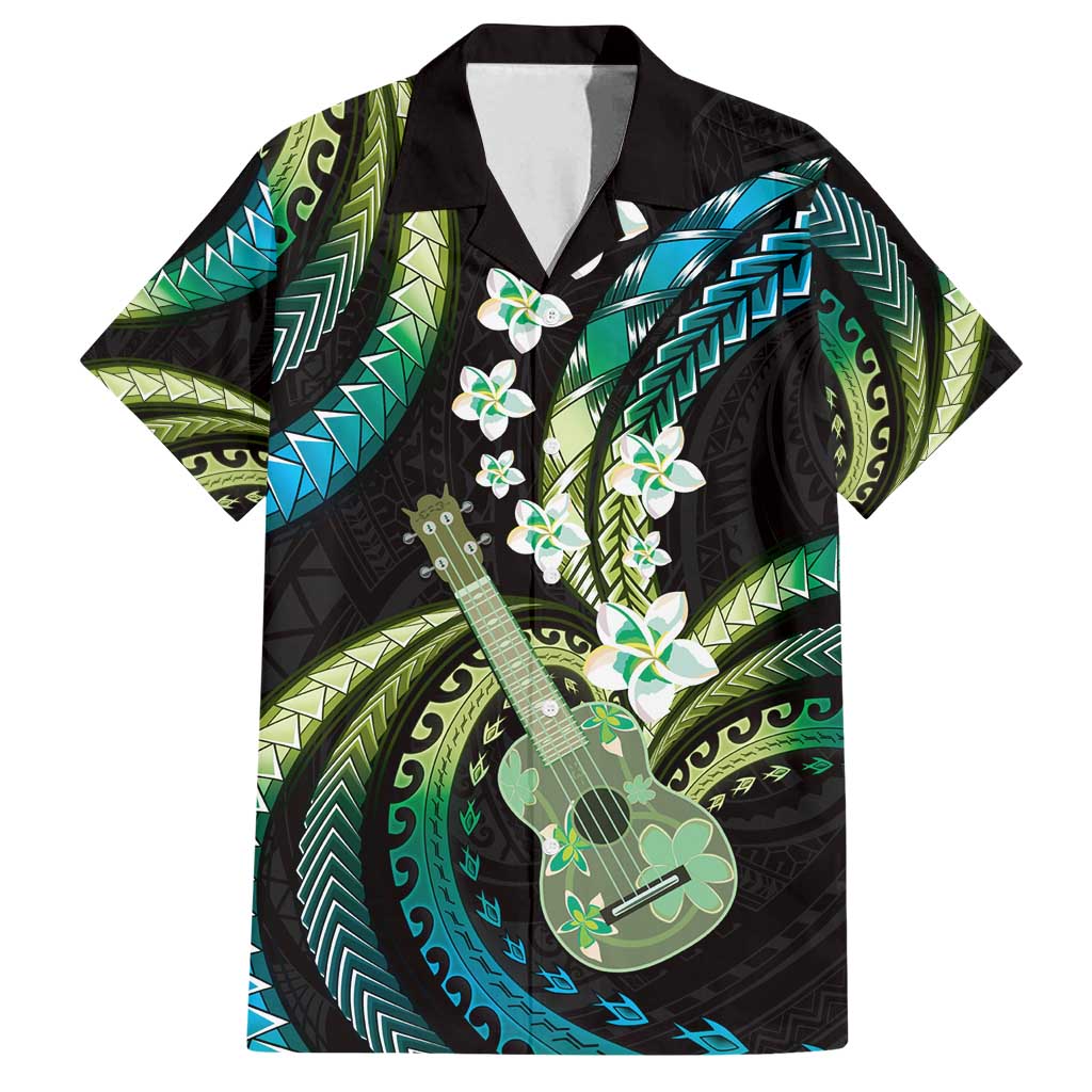 Hawaiian Ukulele Family Matching Off Shoulder Maxi Dress and Hawaiian Shirt Chartreuse Cyan Fantastic Plumeria LT01 Dad's Shirt - Short Sleeve Cyan - Polynesian Pride