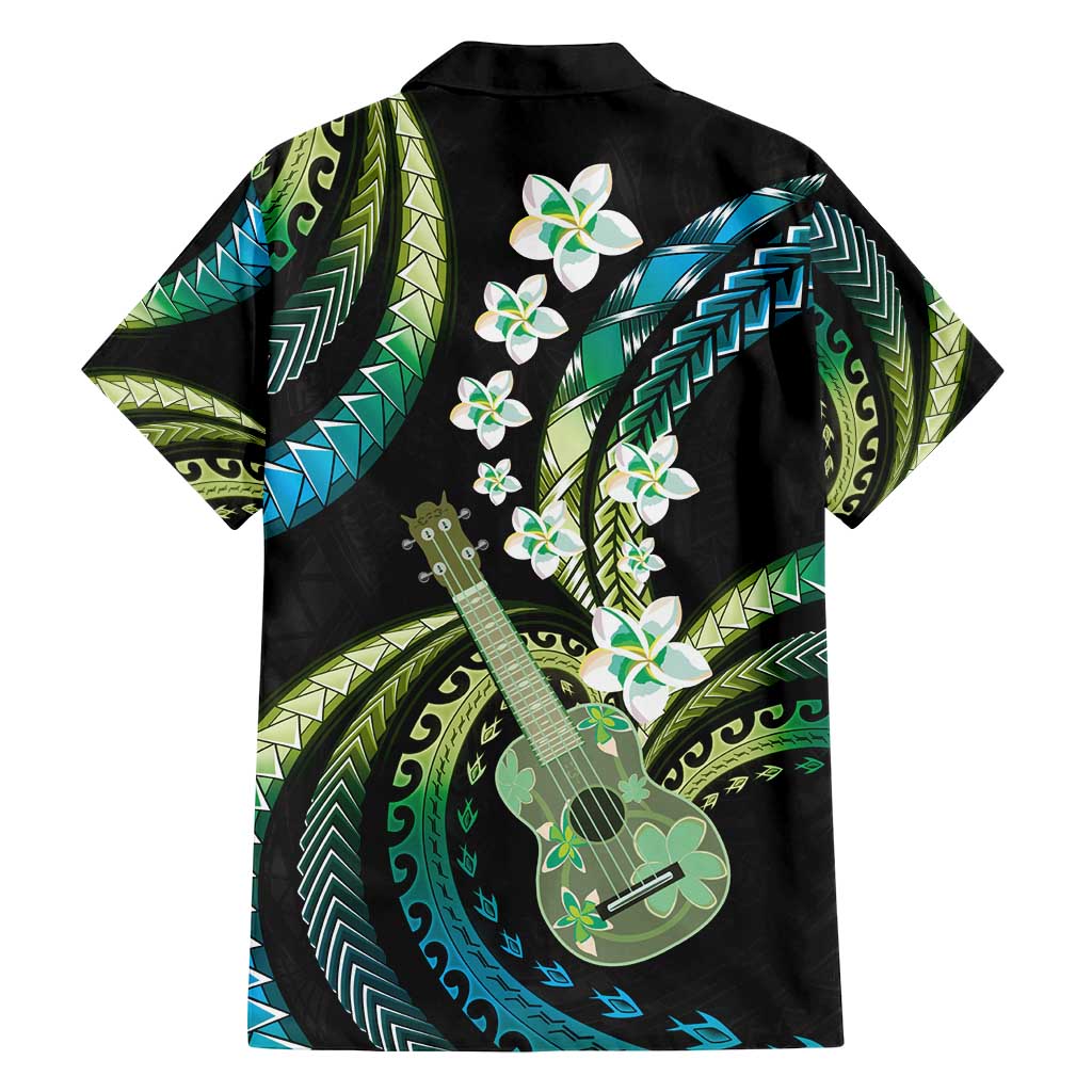 Hawaiian Ukulele Family Matching Off Shoulder Maxi Dress and Hawaiian Shirt Chartreuse Cyan Fantastic Plumeria LT01 - Polynesian Pride