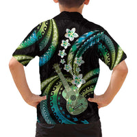 Hawaiian Ukulele Family Matching Off Shoulder Short Dress and Hawaiian Shirt Chartreuse Cyan Fantastic Plumeria LT01 - Polynesian Pride