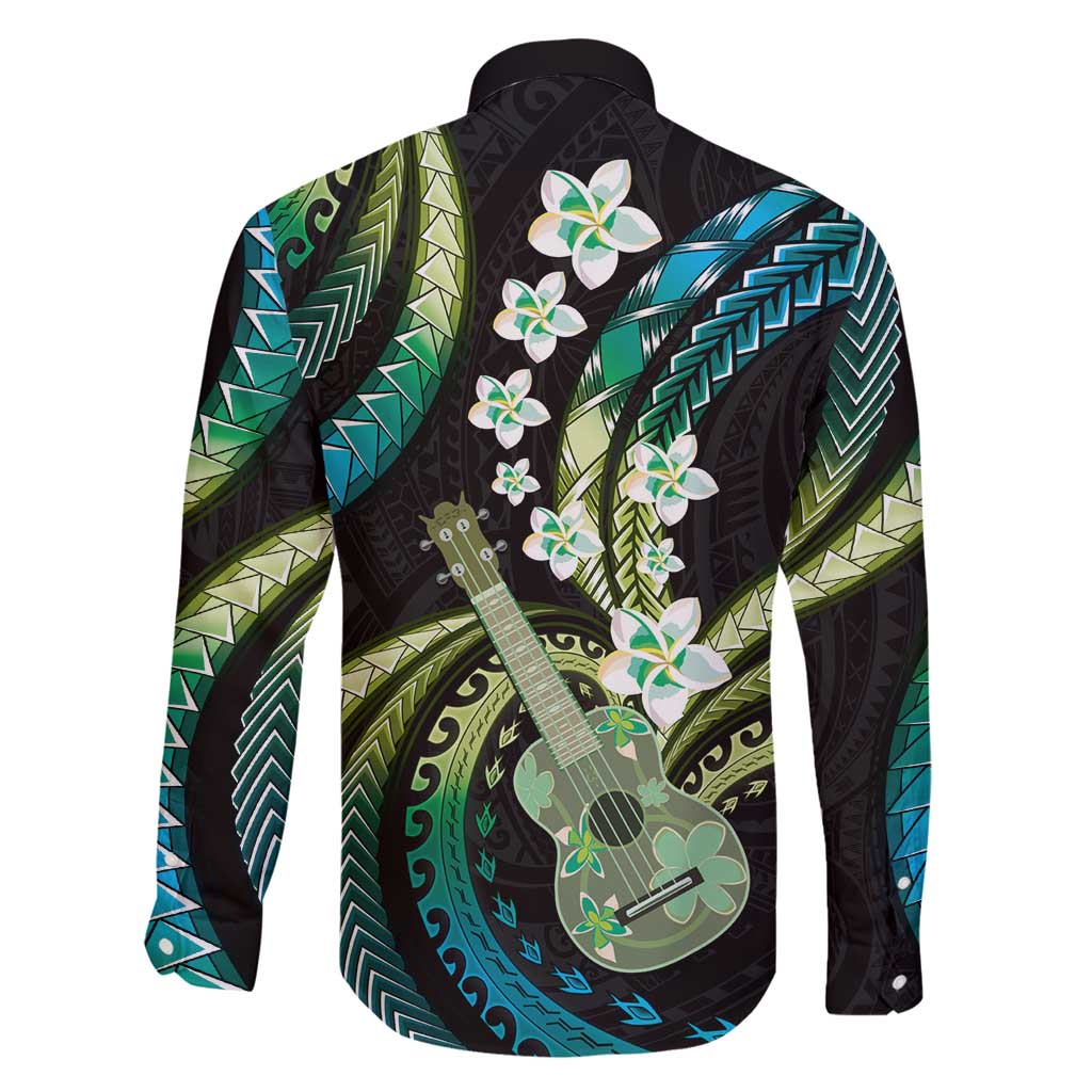 Hawaiian Ukulele Family Matching Off Shoulder Short Dress and Hawaiian Shirt Chartreuse Cyan Fantastic Plumeria LT01 - Polynesian Pride