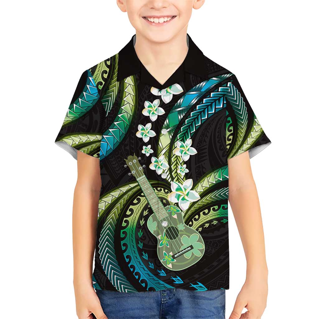 Hawaiian Ukulele Hawaiian Shirt Chartreuse Cyan Fantastic Plumeria