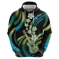 Hawaiian Ukulele Hoodie Chartreuse Cyan Fantastic Plumeria