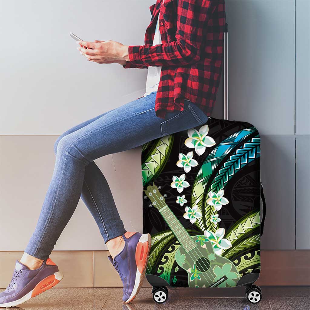 Hawaiian Ukulele Luggage Cover Chartreuse Cyan Fantastic Plumeria