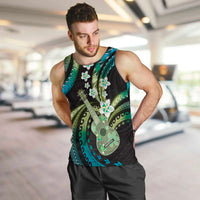 Hawaiian Ukulele Men Tank Top Chartreuse Cyan Fantastic Plumeria