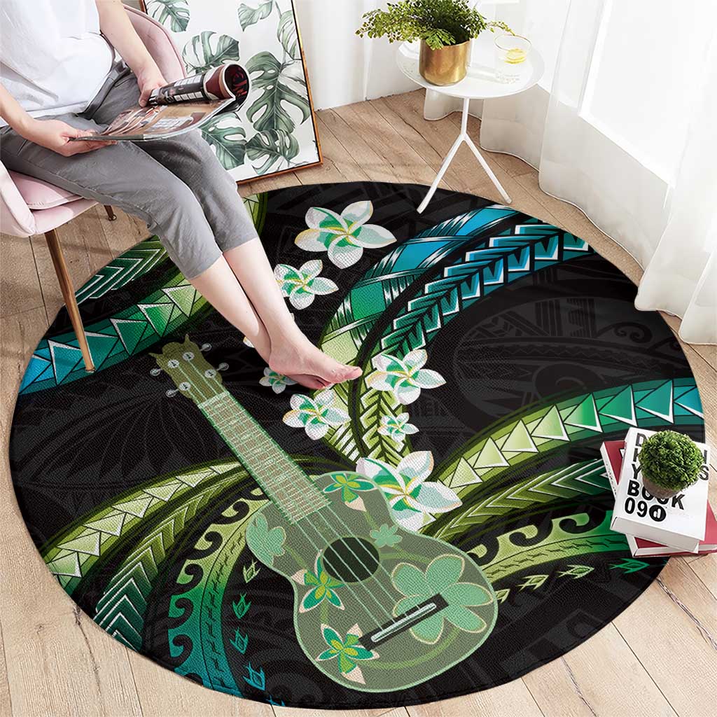 Hawaiian Ukulele Round Carpet Chartreuse Cyan Fantastic Plumeria LT01 - Polynesian Pride