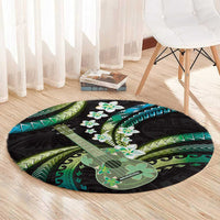 Hawaiian Ukulele Round Carpet Chartreuse Cyan Fantastic Plumeria LT01 - Polynesian Pride