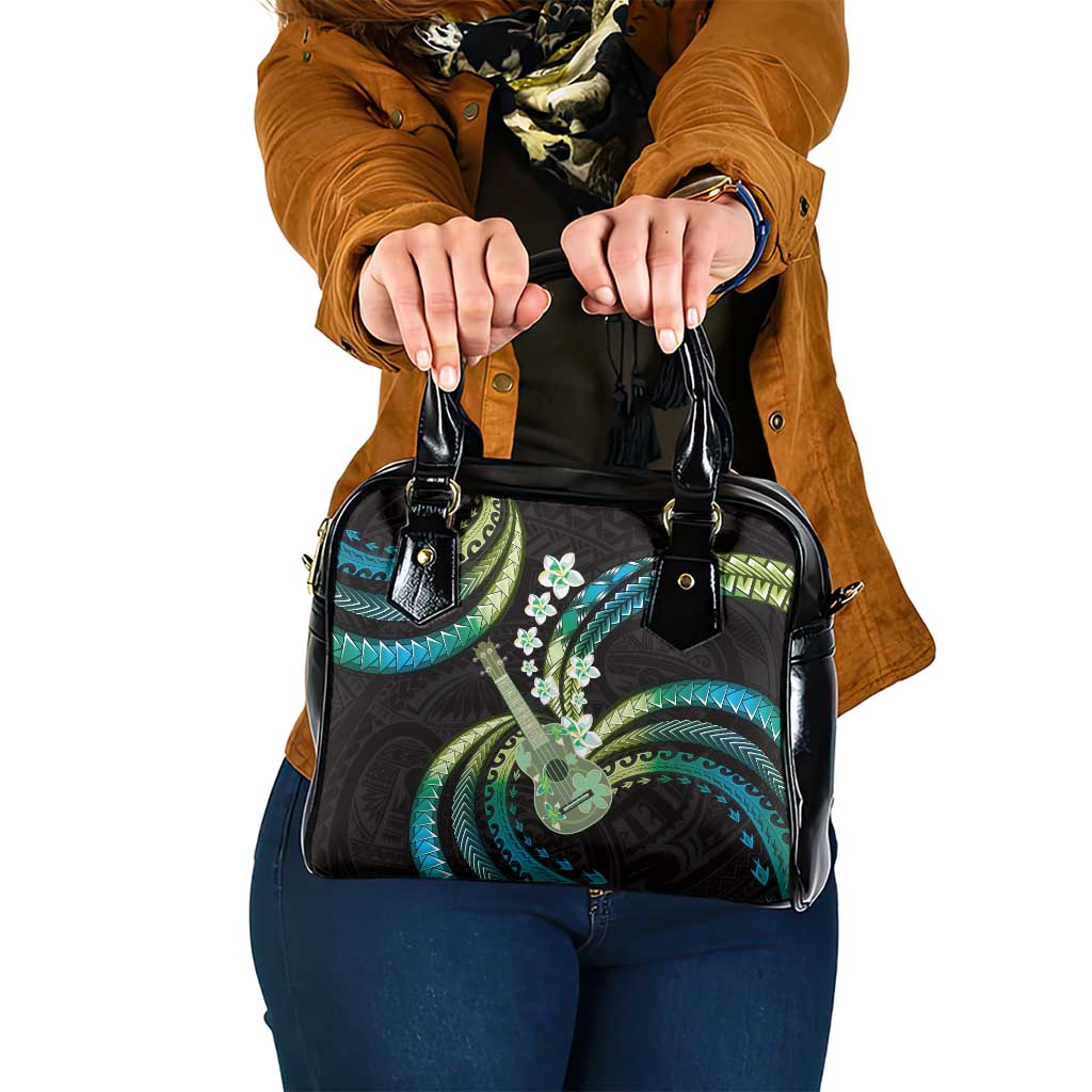 Hawaiian Ukulele Shoulder Handbag Chartreuse Cyan Fantastic Plumeria