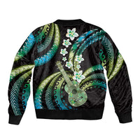 Hawaiian Ukulele Sleeve Zip Bomber Jacket Chartreuse Cyan Fantastic Plumeria