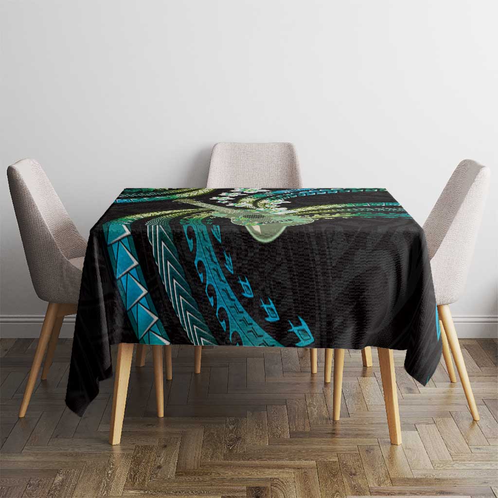 Hawaiian Ukulele Tablecloth Chartreuse Cyan Fantastic Plumeria