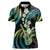 Hawaiian Ukulele Women Polo Shirt Chartreuse Cyan Fantastic Plumeria