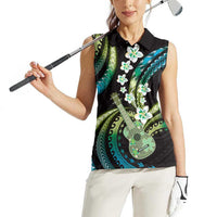 Hawaiian Ukulele Women Sleeveless Polo Shirt Chartreuse Cyan Fantastic Plumeria LT01 - Polynesian Pride