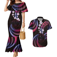 Hawaii Map Kanaka Maoli Couples Matching Mermaid Dress and Hawaiian Shirt Fantastic Frangipani Sweet Dream LT01 Pink - Polynesian Pride