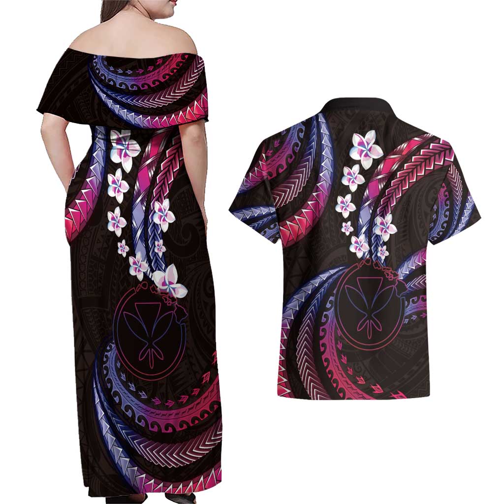 Hawaii Map Kanaka Maoli Couples Matching Off Shoulder Maxi Dress and Hawaiian Shirt Fantastic Frangipani Sweet Dream LT01 - Polynesian Pride