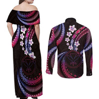 Hawaii Map Kanaka Maoli Couples Matching Off Shoulder Maxi Dress and Long Sleeve Button Shirt Fantastic Frangipani Sweet Dream LT01 - Polynesian Pride