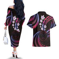 Hawaii Map Kanaka Maoli Couples Matching Off The Shoulder Long Sleeve Dress and Hawaiian Shirt Fantastic Frangipani Sweet Dream LT01 - Polynesian Pride