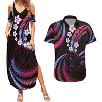 Hawaii Map Kanaka Maoli Couples Matching Summer Maxi Dress and Hawaiian Shirt Fantastic Frangipani Sweet Dream LT01 Pink - Polynesian Pride