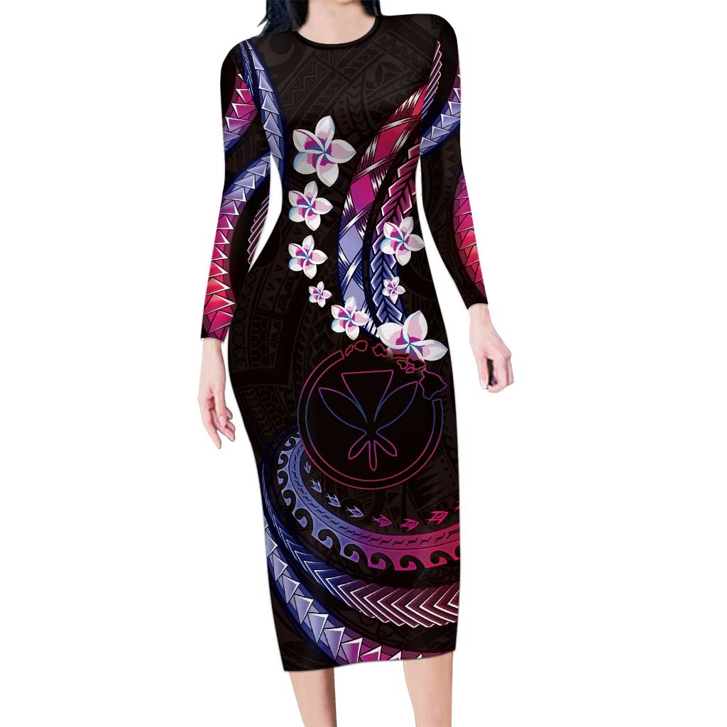 Hawaii Map Kanaka Maoli Family Matching Long Sleeve Bodycon Dress and Hawaiian Shirt Fantastic Frangipani Sweet Dream LT01 Mom's Dress Pink - Polynesian Pride