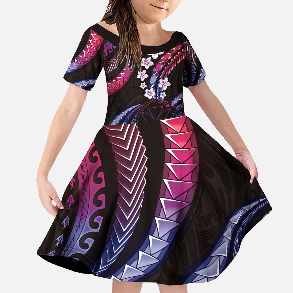Hawaii Map Kanaka Maoli Family Matching Off Shoulder Maxi Dress and Hawaiian Shirt Fantastic Frangipani Sweet Dream LT01 Daughter's Dress Pink - Polynesian Pride