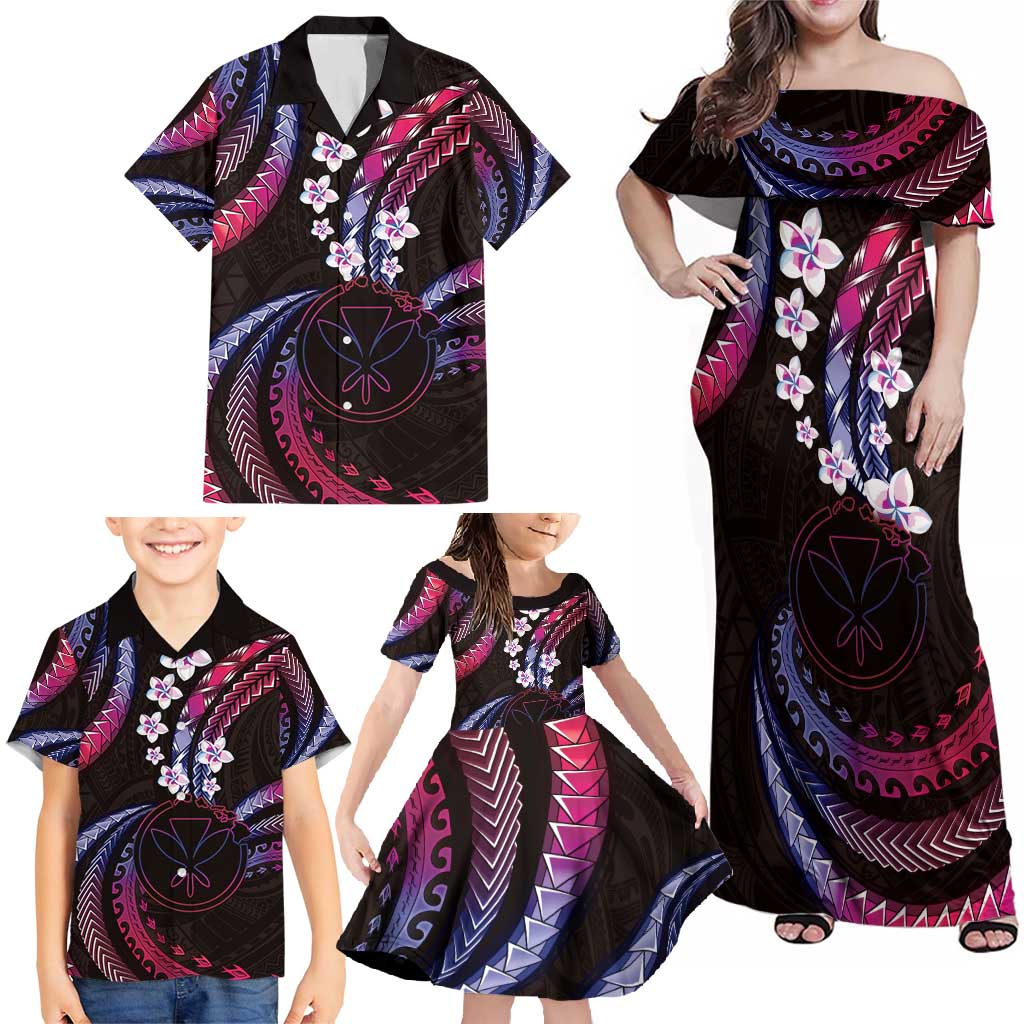 Hawaii Map Kanaka Maoli Family Matching Off Shoulder Maxi Dress and Hawaiian Shirt Fantastic Frangipani Sweet Dream LT01 - Polynesian Pride