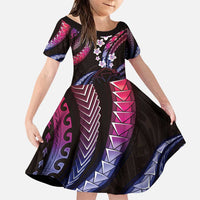 Hawaii Map Kanaka Maoli Family Matching Puletasi and Hawaiian Shirt Fantastic Frangipani Sweet Dream LT01 Daughter's Dress Pink - Polynesian Pride