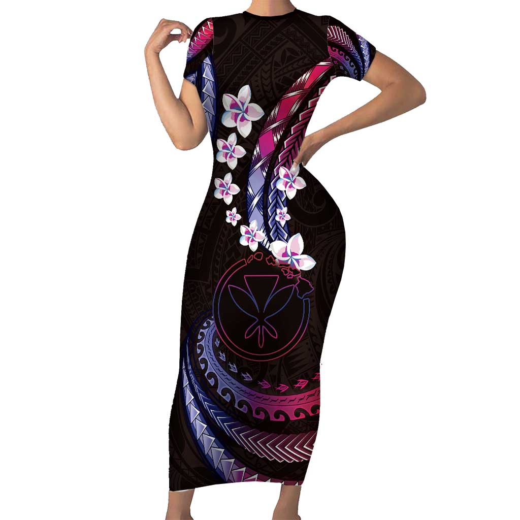 Hawaii Map Kanaka Maoli Family Matching Short Sleeve Bodycon Dress and Hawaiian Shirt Fantastic Frangipani Sweet Dream LT01 Mom's Dress Pink - Polynesian Pride