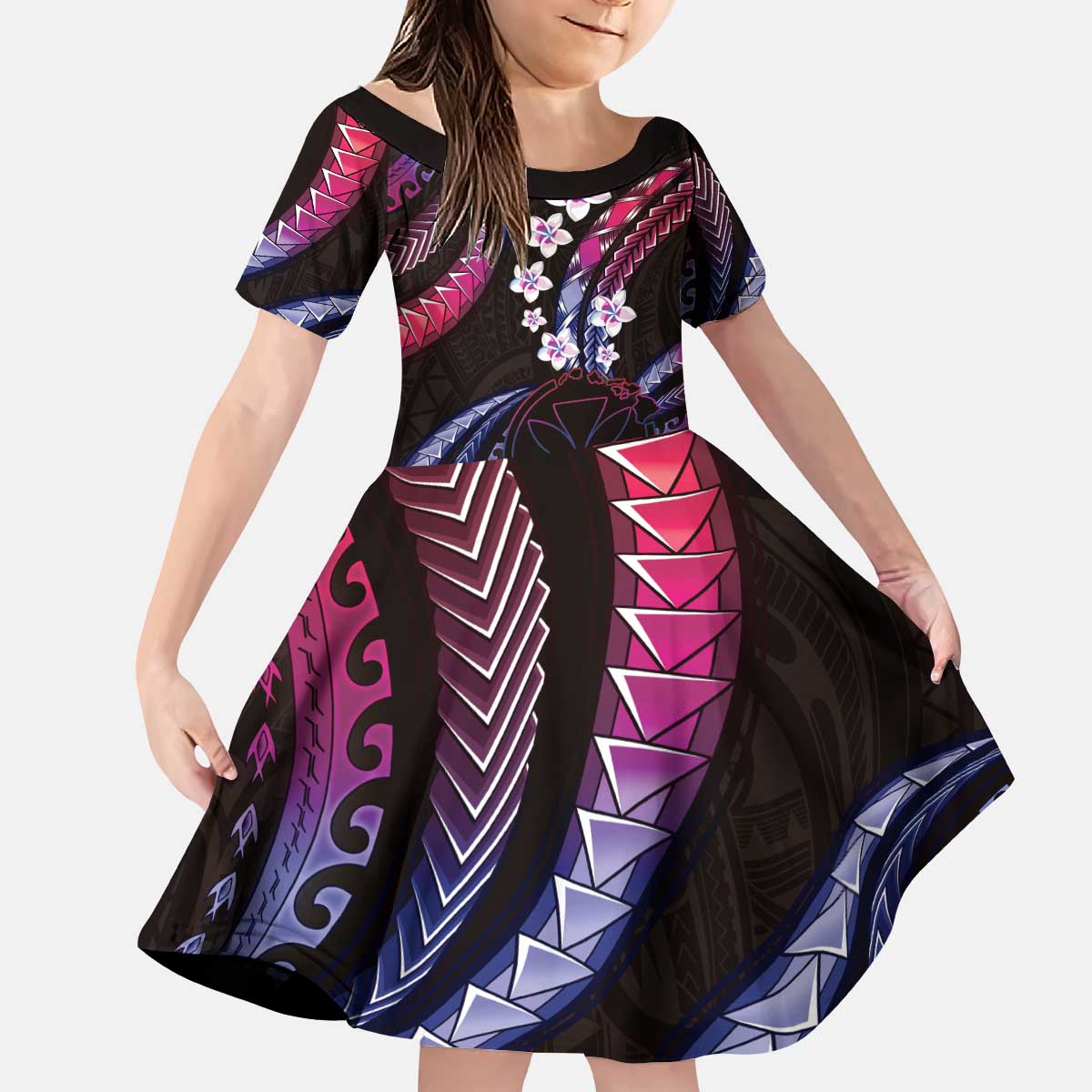 Hawaii Map Kanaka Maoli Kid Short Sleeve Dress Fantastic Frangipani Sweet Dream LT01 KID Pink - Polynesian Pride