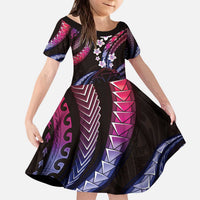 Hawaii Map Kanaka Maoli Kid Short Sleeve Dress Fantastic Frangipani Sweet Dream LT01 KID Pink - Polynesian Pride