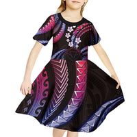 Hawaii Map Kanaka Maoli Kid Short Sleeve Dress Fantastic Frangipani Sweet Dream LT01 - Polynesian Pride