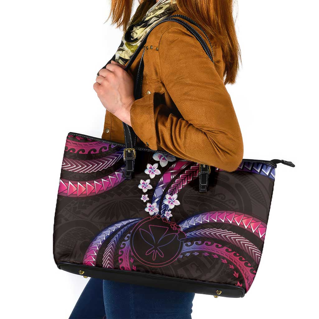 Hawaii Map Kanaka Maoli Leather Tote Bag Fantastic Frangipani Sweet Dream