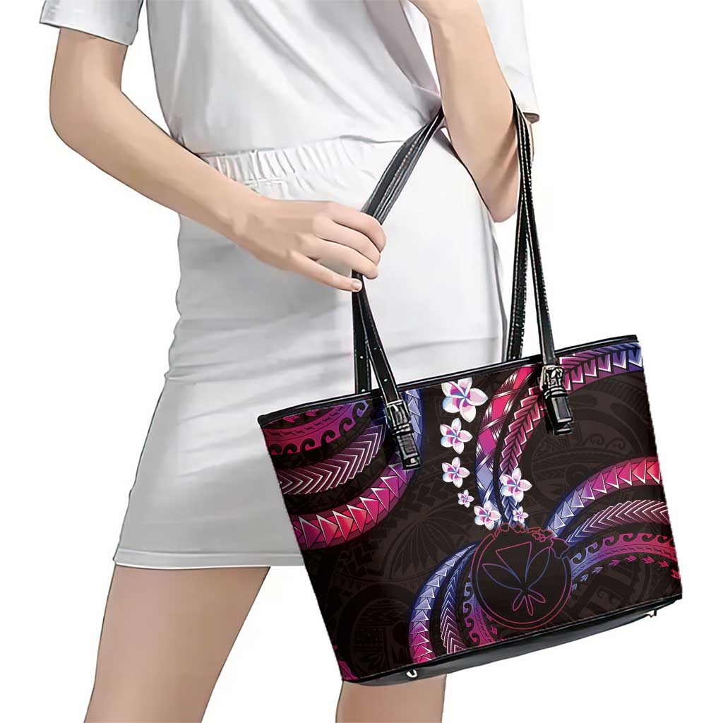 Hawaii Map Kanaka Maoli Leather Tote Bag Fantastic Frangipani Sweet Dream