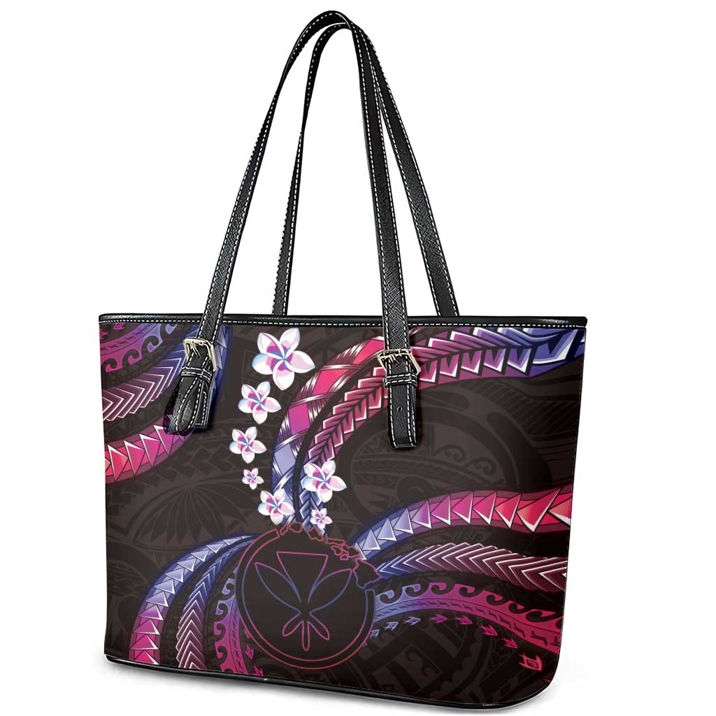 Hawaii Map Kanaka Maoli Leather Tote Bag Fantastic Frangipani Sweet Dream