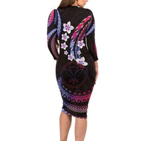 Hawaii Map Kanaka Maoli Long Sleeve Bodycon Dress Fantastic Frangipani Sweet Dream LT01 - Polynesian Pride
