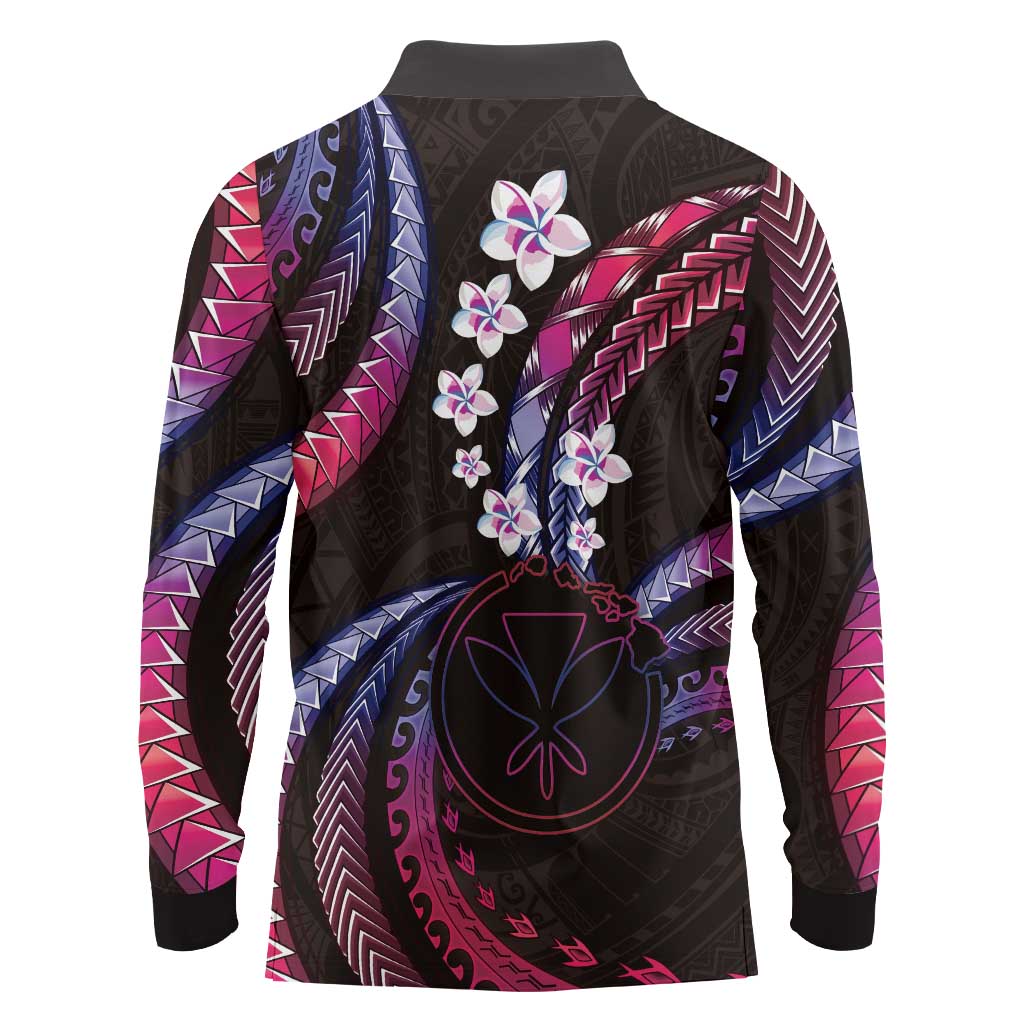Hawaii Map Kanaka Maoli Long Sleeve Polo Shirt Fantastic Frangipani Sweet Dream LT01 - Polynesian Pride