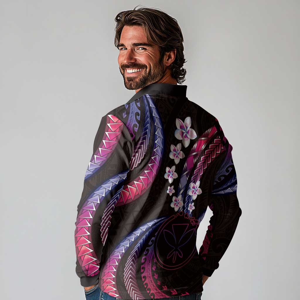 Hawaii Map Kanaka Maoli Long Sleeve Polo Shirt Fantastic Frangipani Sweet Dream LT01 - Polynesian Pride